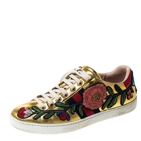 gucci gold flower sneakers